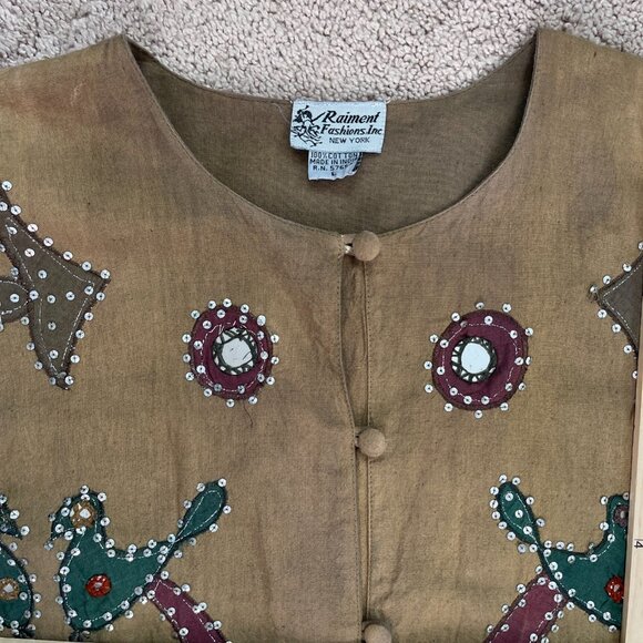 Raiment Fashions Jacket Womens Large Brown Sequined Patchwork Art To Wear Artsy - Picture 5 of 7